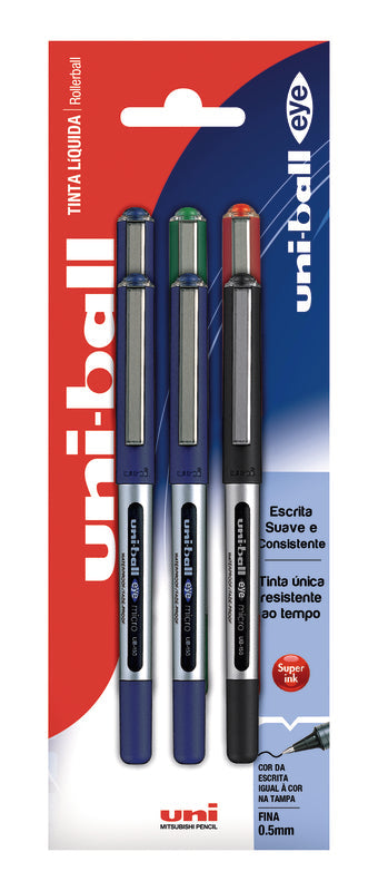 Esferográfica Roller Eye 0.5mm 3 unidades Uni-Ball