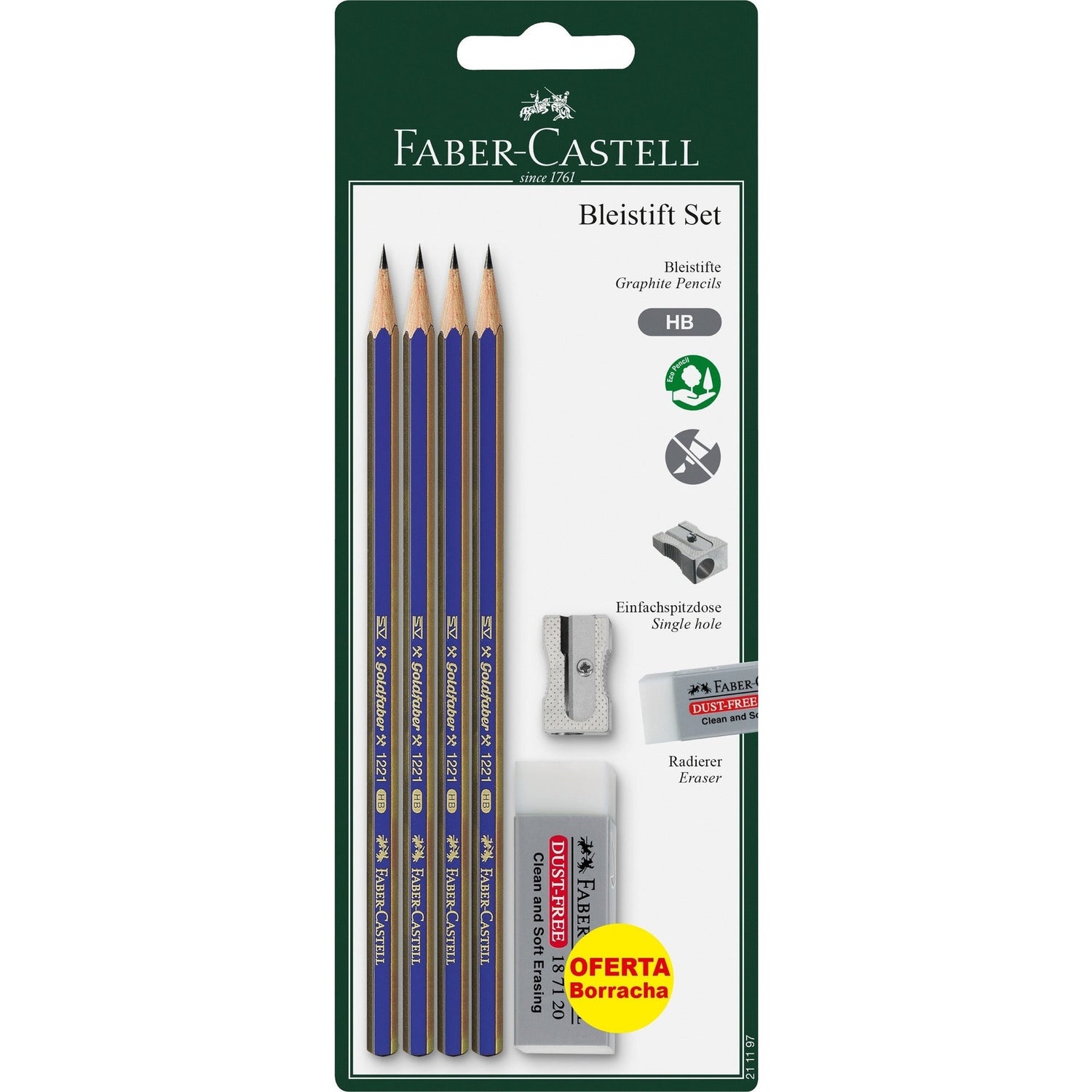 Lápis Grafite GoldFaber B e HB, Borracha e Afia sem Depósito Faber-Castell