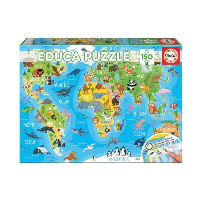 Educa - Puzzle Mapa Mundo Animais 150 Peças