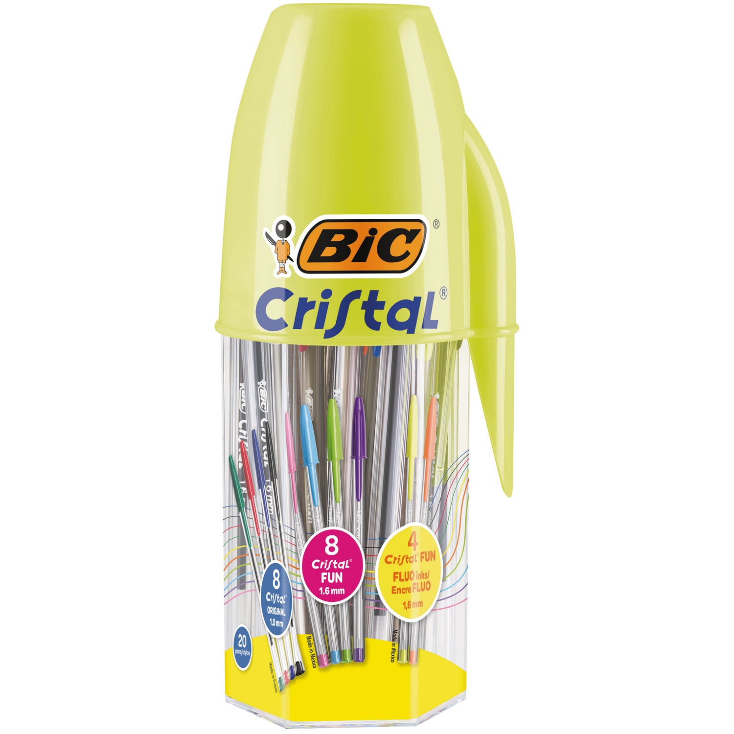 Esferográfica Cristal+Fun+Fluo Mega Tub8+8+4 Unidades Bic