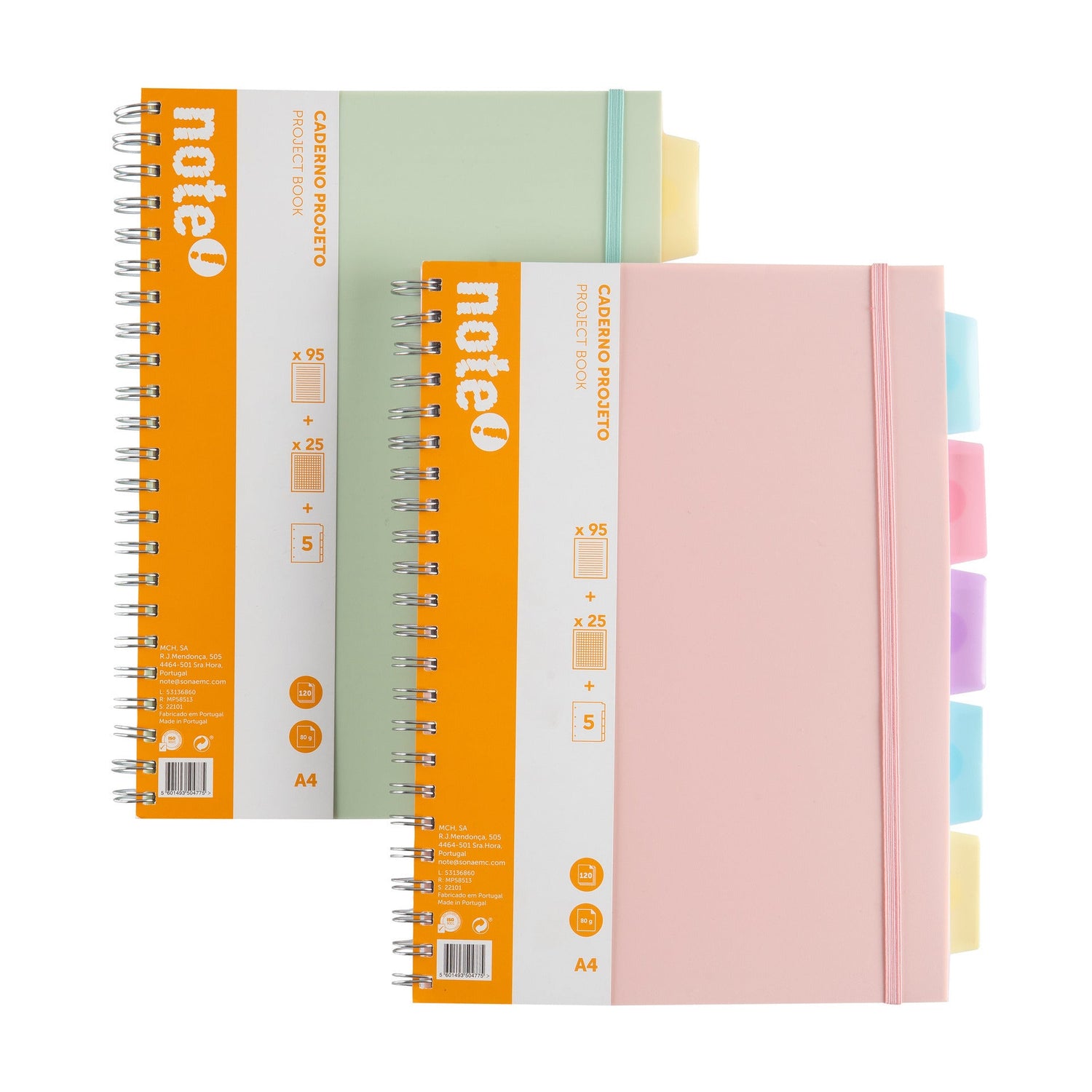 Caderno Espiral A4 Pautado com Elásticos e Separadores (várias cores) Note!