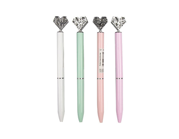 Caneta Coração Metal 3D Cor Preta Sortido