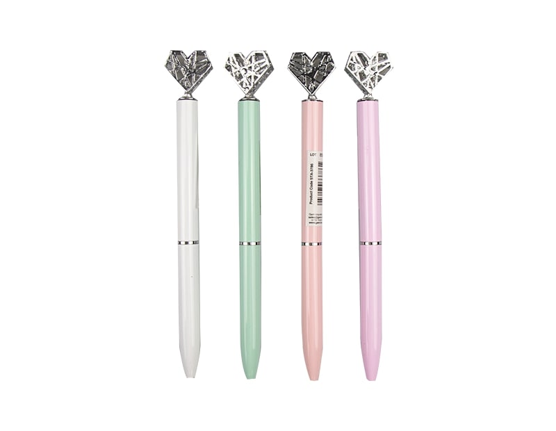 Caneta Coração Metal 3D Cor Preta Sortido