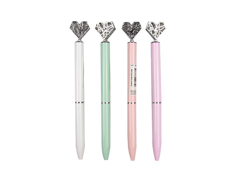 Caneta Coração Metal 3D Cor Preta Sortido