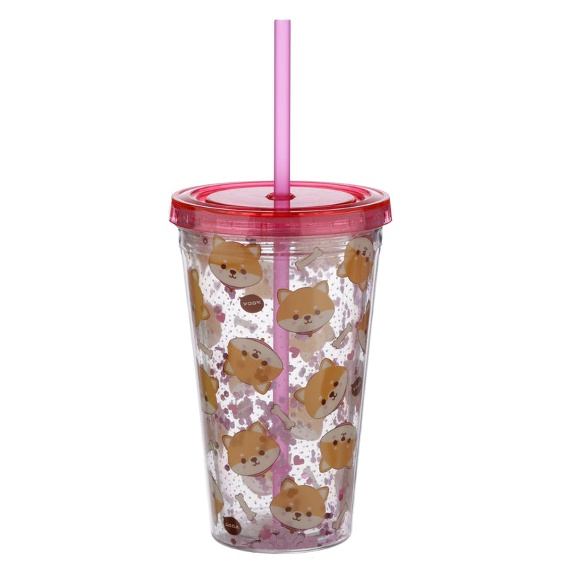 Copo Viagem C/Tampa E Palha - Cão Shiba