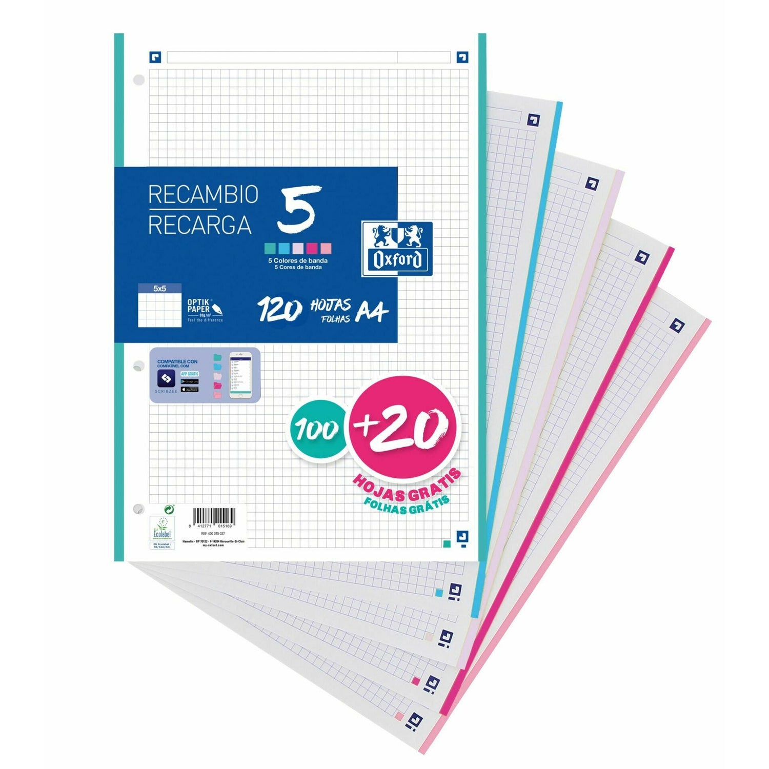 Recarga Papel A4 Quadriculado Oxford
