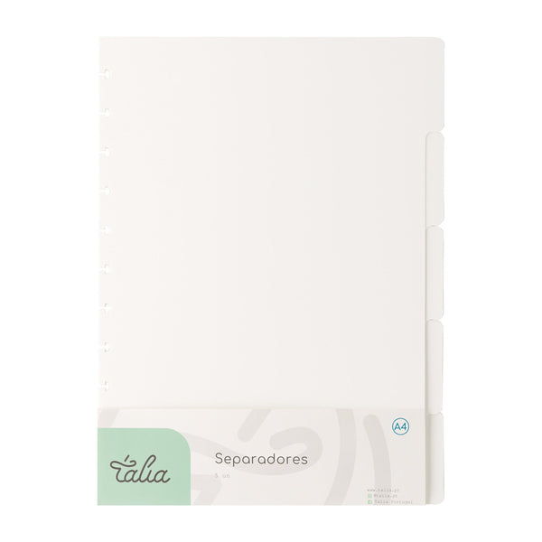 Separadores A4 para Caderno Smart com 5 Divisórias Branco Talia