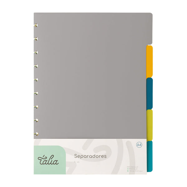 Separadores A4 para Caderno Smart com 5 Divisórias Talia