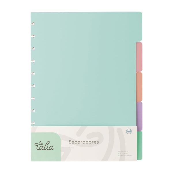 Separadores A4 para Caderno Smart com 5 Divisórias Pastel Talia