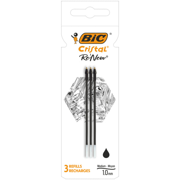 Recargas Para Esferográfica Cristal Re'New Preto 3Unidades Bic