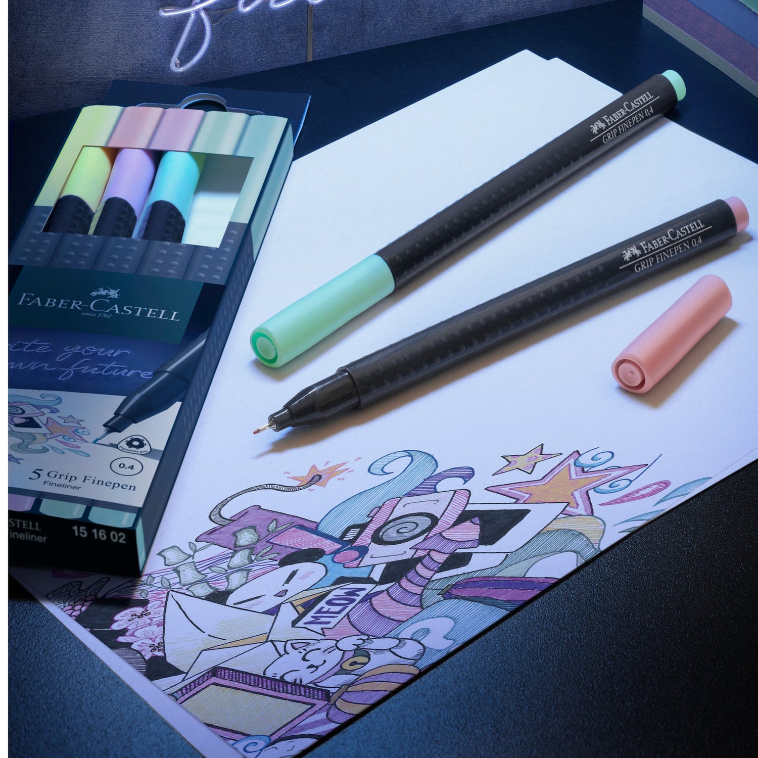 Marcador Grip Finepen Pastel 5 unidades Faber Castell