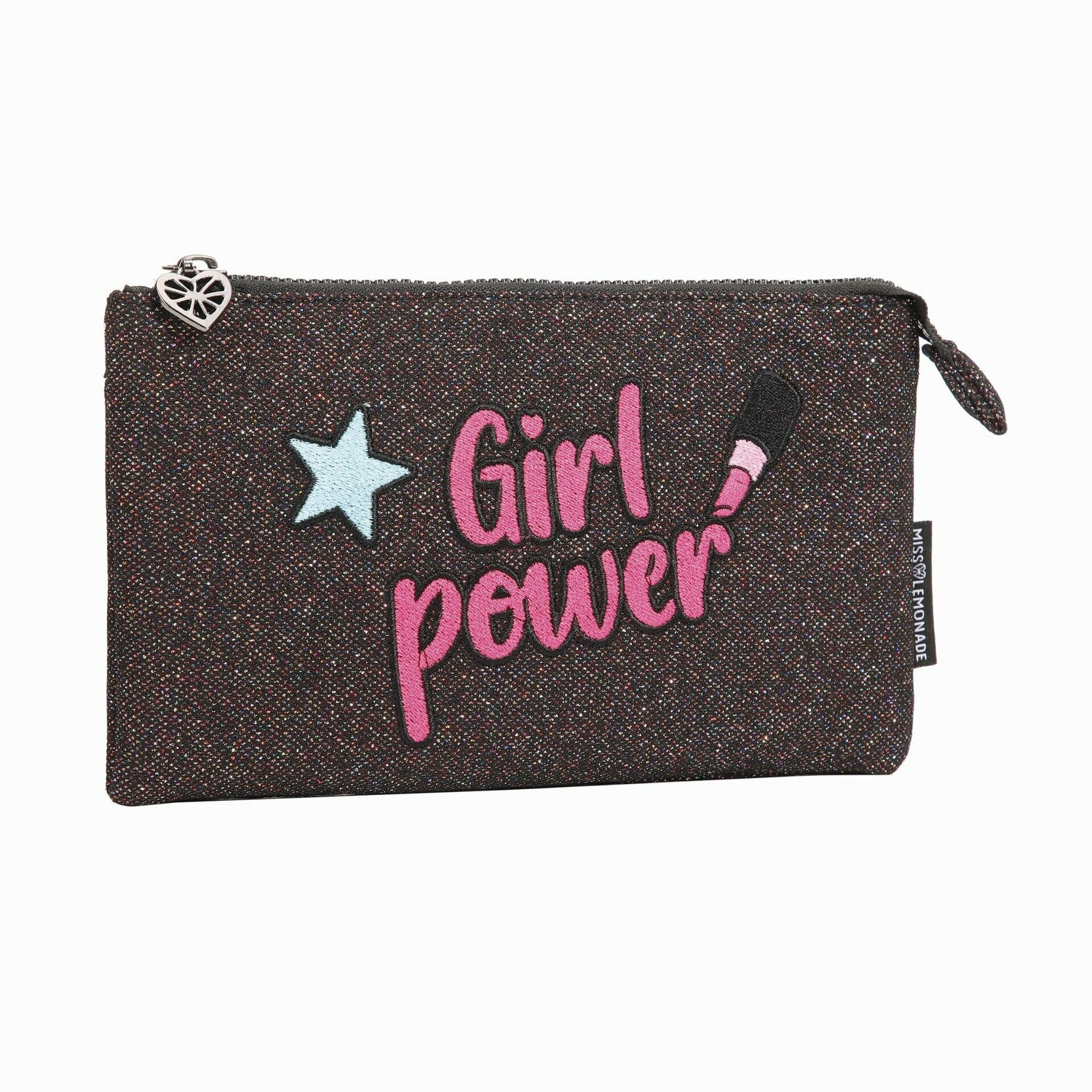 Estojo Flat Girl Power Glitter Rosa Miss Lemonade