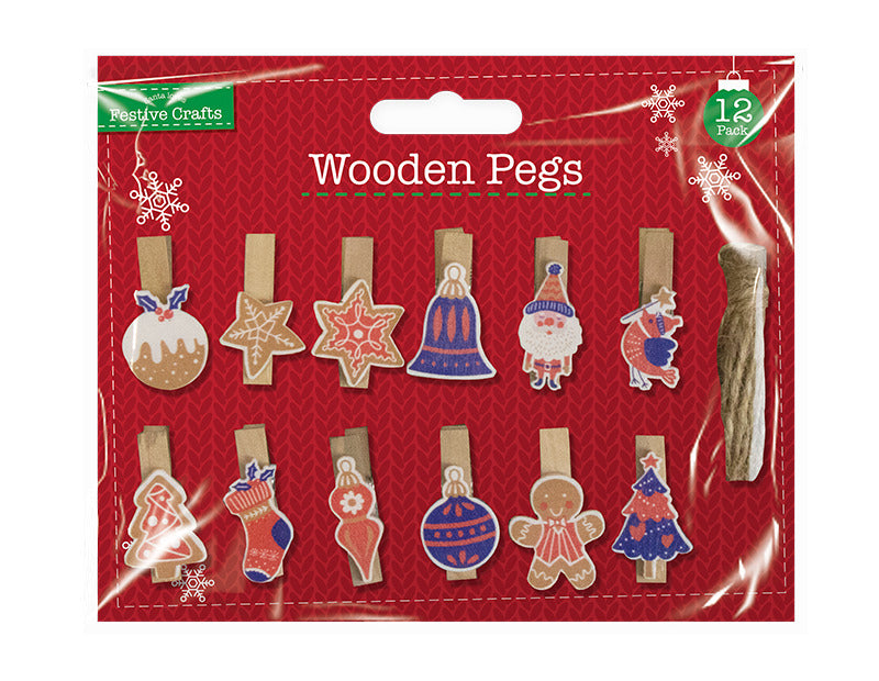 Conjunto 12 Molas Madeira - Xmas