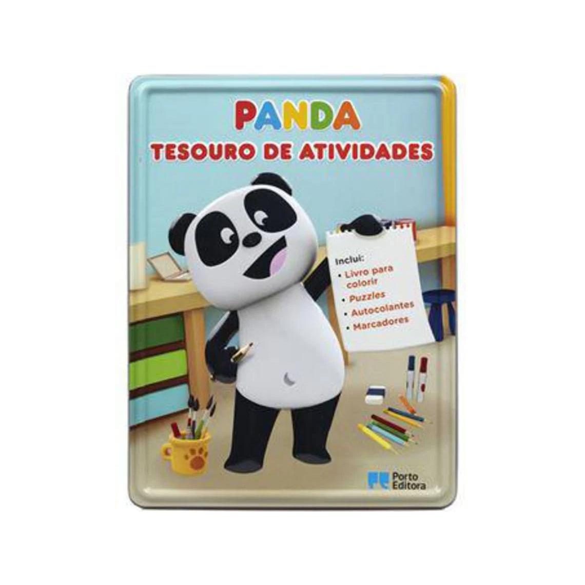 Panda - Tesouro de Atividades - Caixa com Livro para Colorir, 4 Marcadores, Mais de 20 Autocolantes e Puzzles