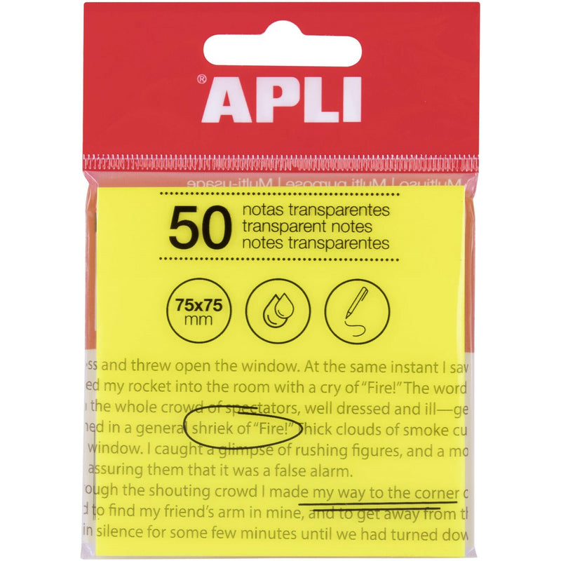 Bloco Notas Aderente Transparente Amarelo 75X75Mm Apli