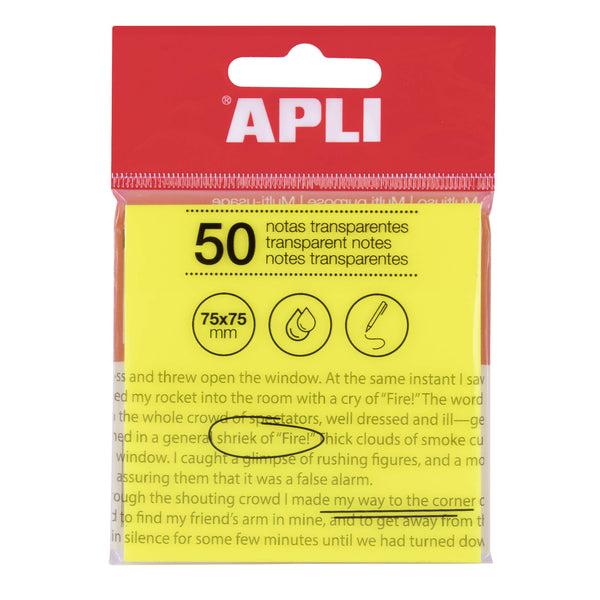 Bloco Notas Aderente Transparente Amarelo 75X75Mm Apli