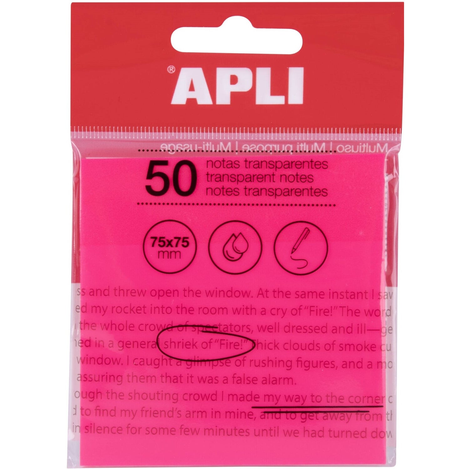 Bloco Notas Aderentes Transparente Rosa 75X75Mm Apli
