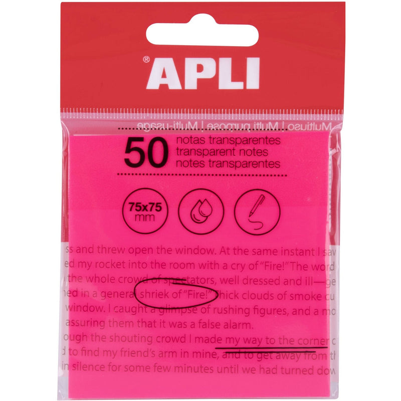 Bloco Notas Aderentes Transparente Rosa 75X75Mm Apli