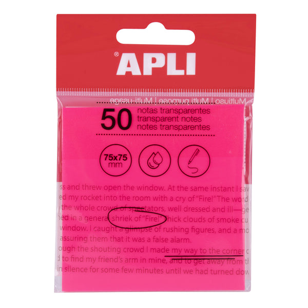 Bloco Notas Aderentes Transparente Rosa 75X75Mm Apli