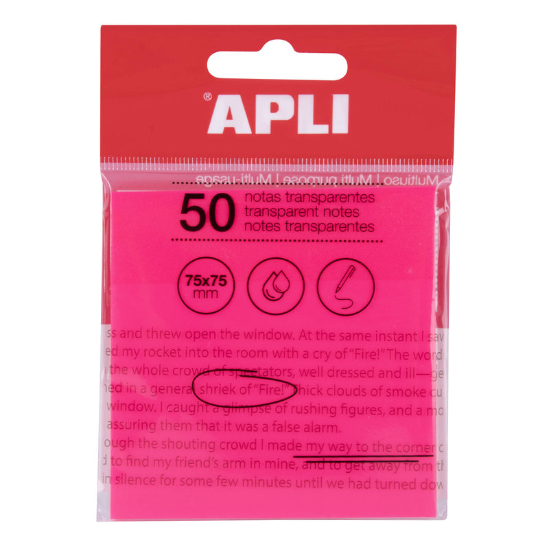 Bloco Notas Aderentes Transparente Rosa 75X75Mm Apli