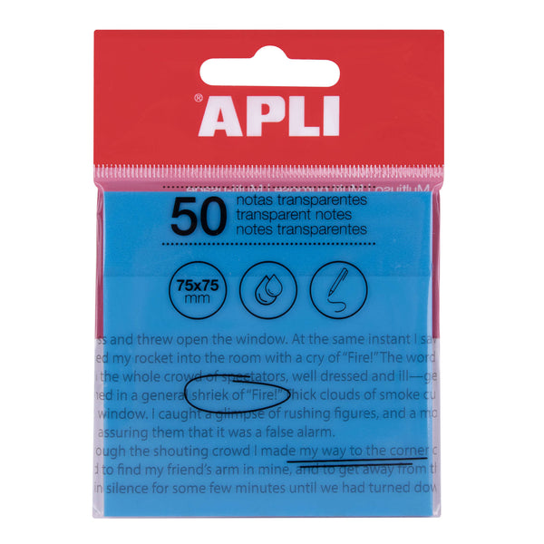 Bloco Notas Aderente Transparente Azul 75X75Mm Apli