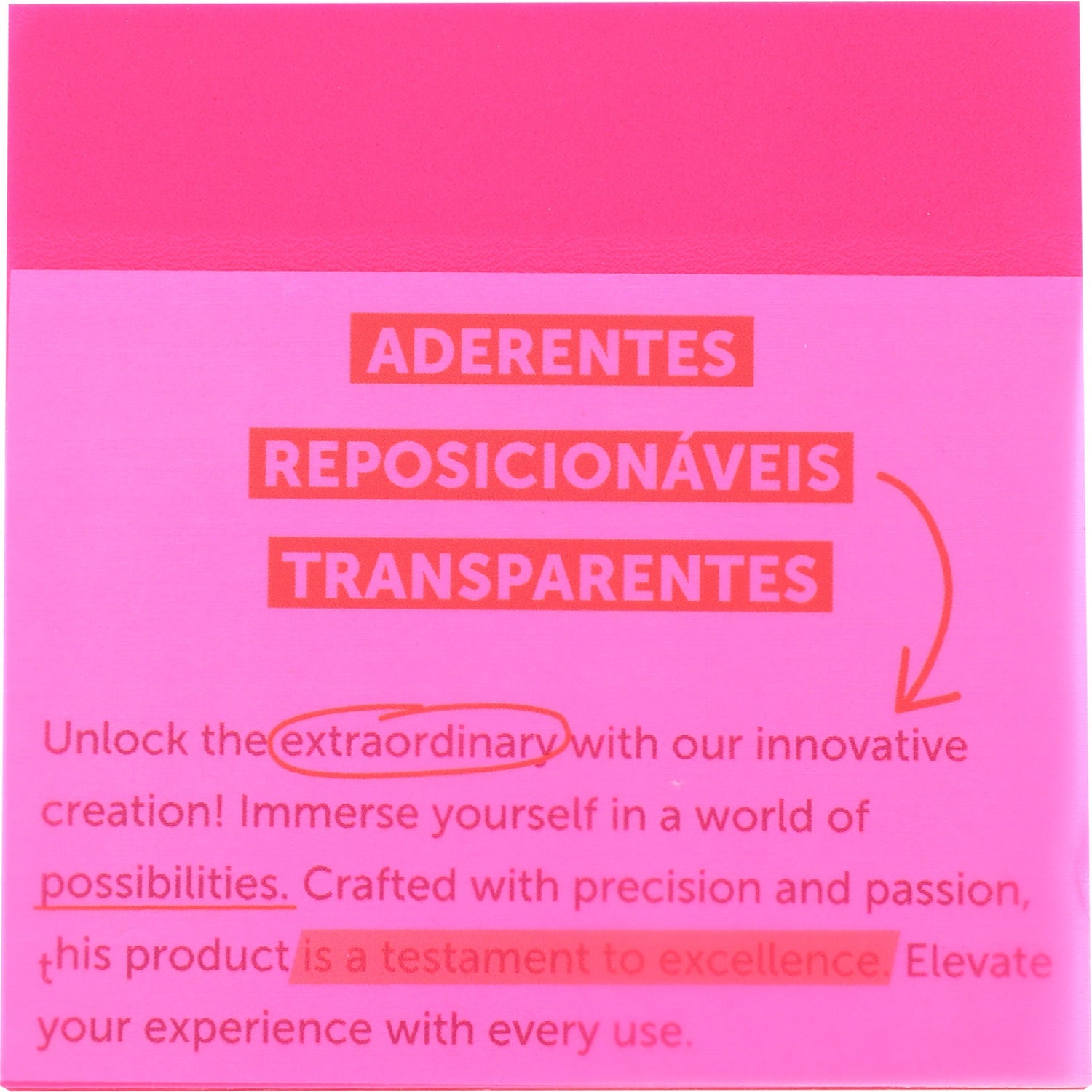 Bloco de Notas Aderentes Transparentes Rosa 75x75mm Note!