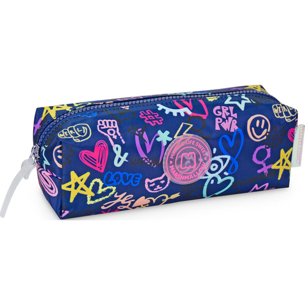 Estojo Quadrangular Scribble Navy Marshmallow