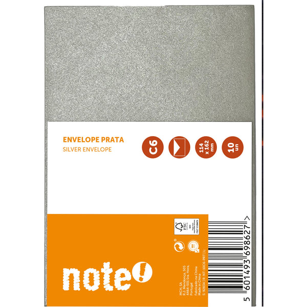 Envelope Silicone C6 114*162 Prata 10 unidades Note!