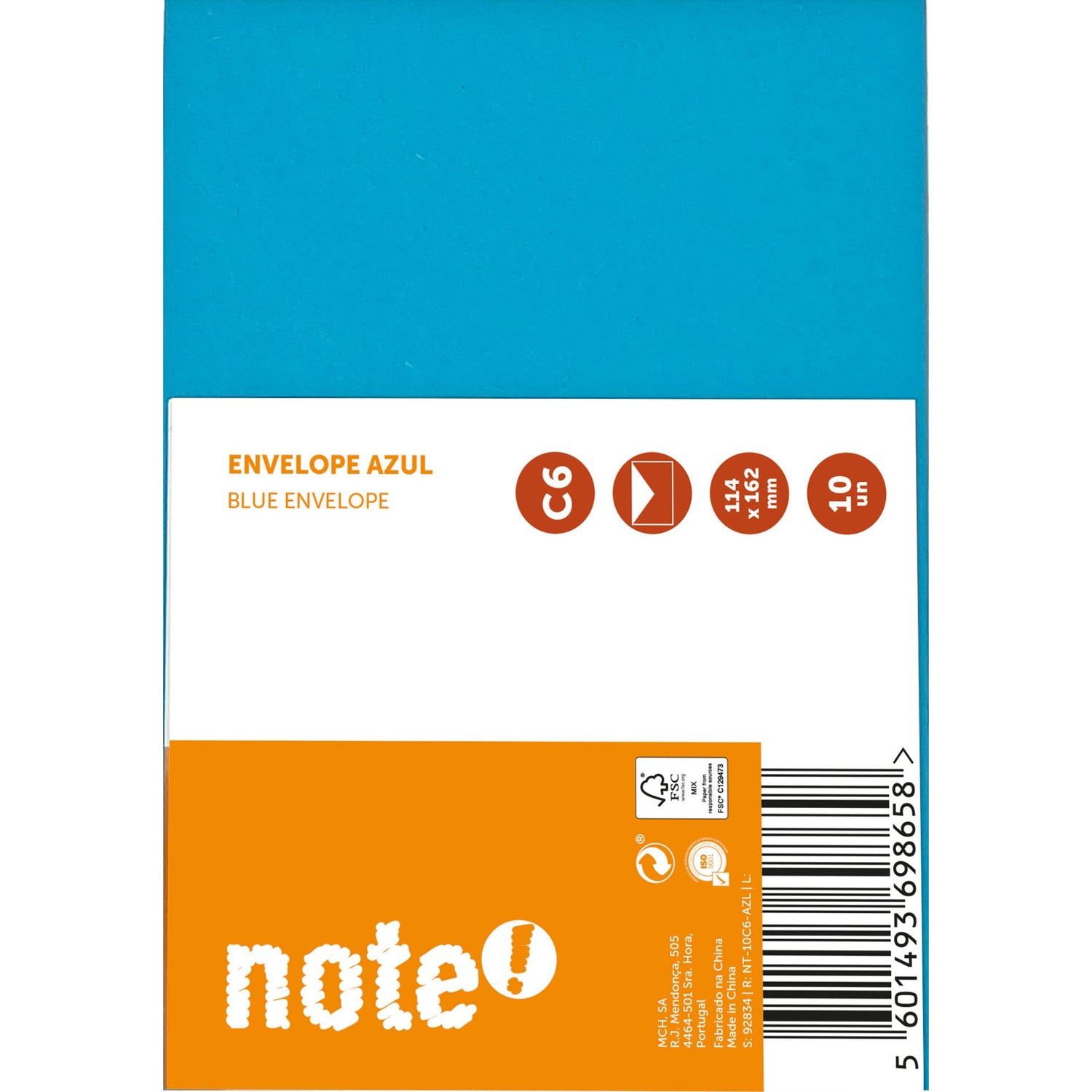 Envelope C6 Azul 114x162cm Note!
