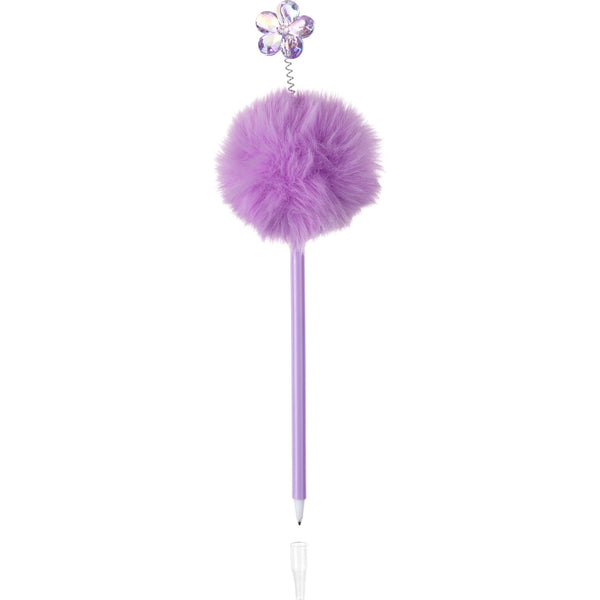 Esferográfica Peluche Preta Pompom Flor
