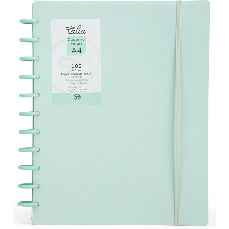 Caderno Smart A4 com Elástico 100 Folhas Verde Pastel Talia