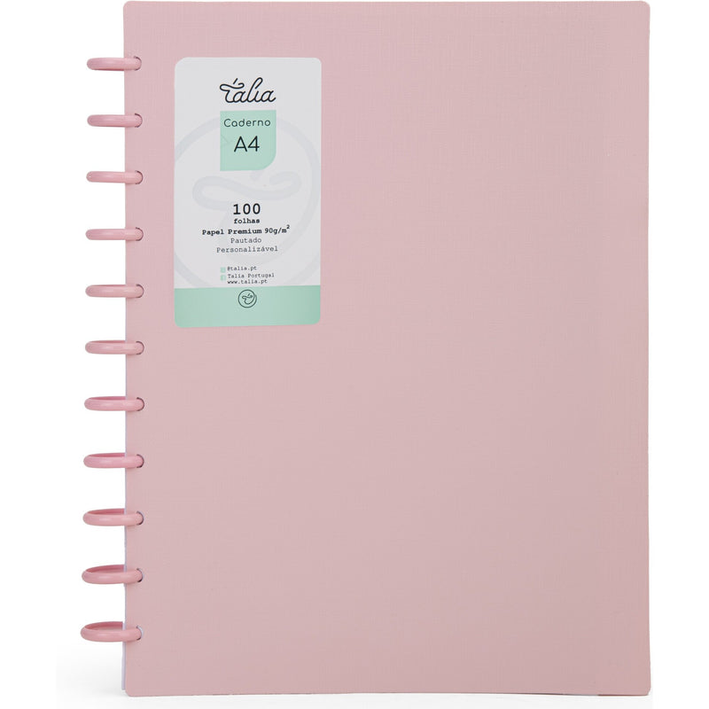 Caderno Smart  A4 Pautado 100 Folhas Rosa Pastel Talia