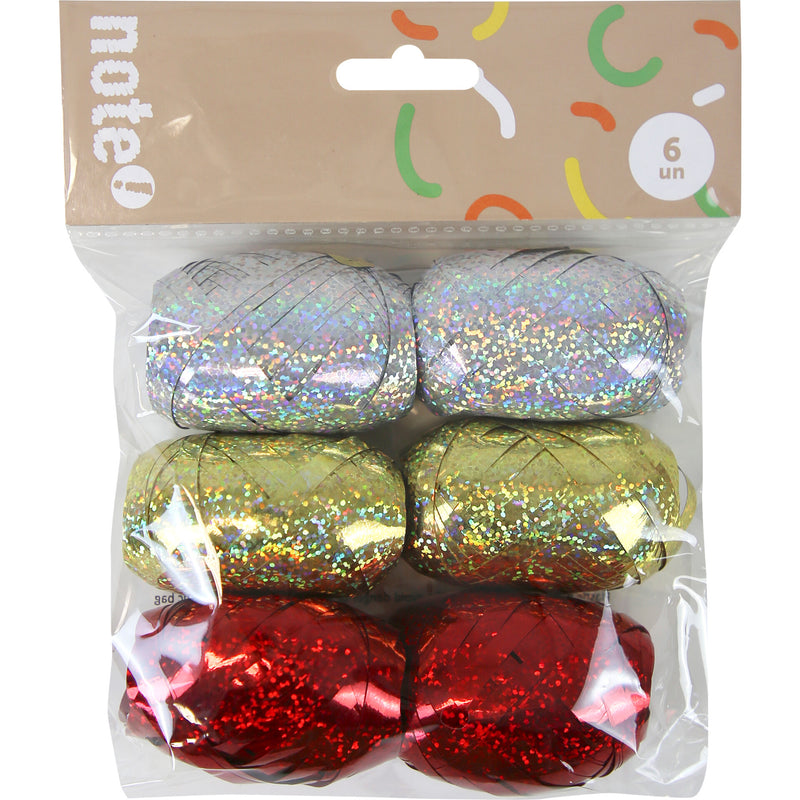 Rolo Fita Embrulho Natal Metalizado 6 Unidades