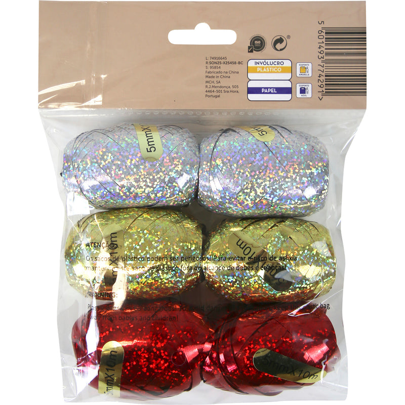 Rolo Fita Embrulho Natal Metalizado 6 Unidades