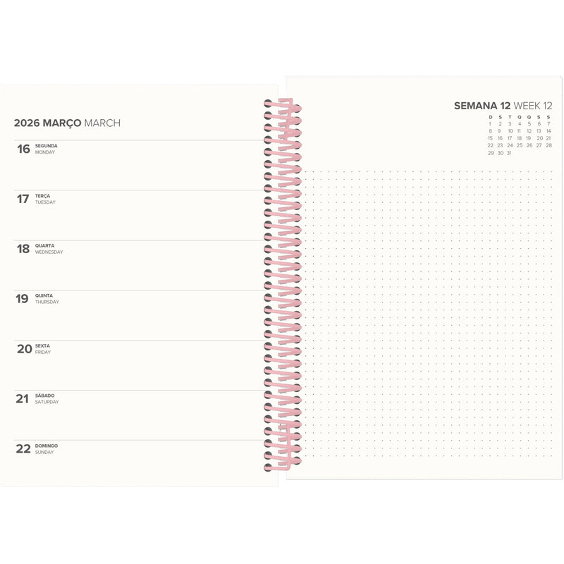 Agenda A5 2026 Espiral 12 Meses Semanal Flowers Note!