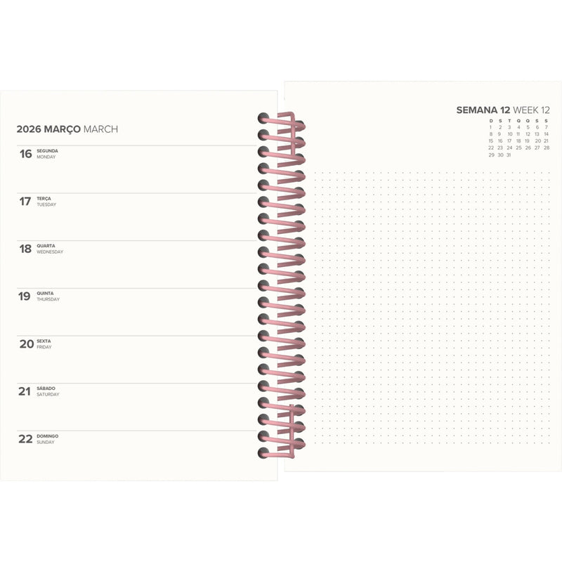 Agenda A6 2026 Espiral 12 Meses Semanal Flowers Note!