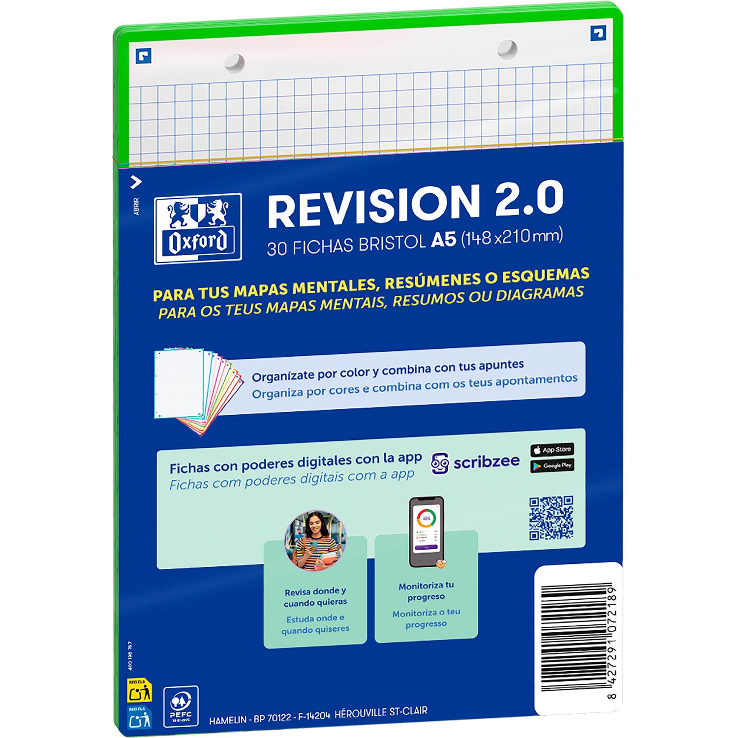 Flashcards 2.0 A5  30 Folhas Quadriculado Verde Oxford