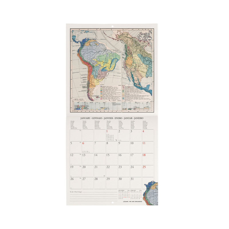 Calendário 2026 - Vintage Maps 18X18