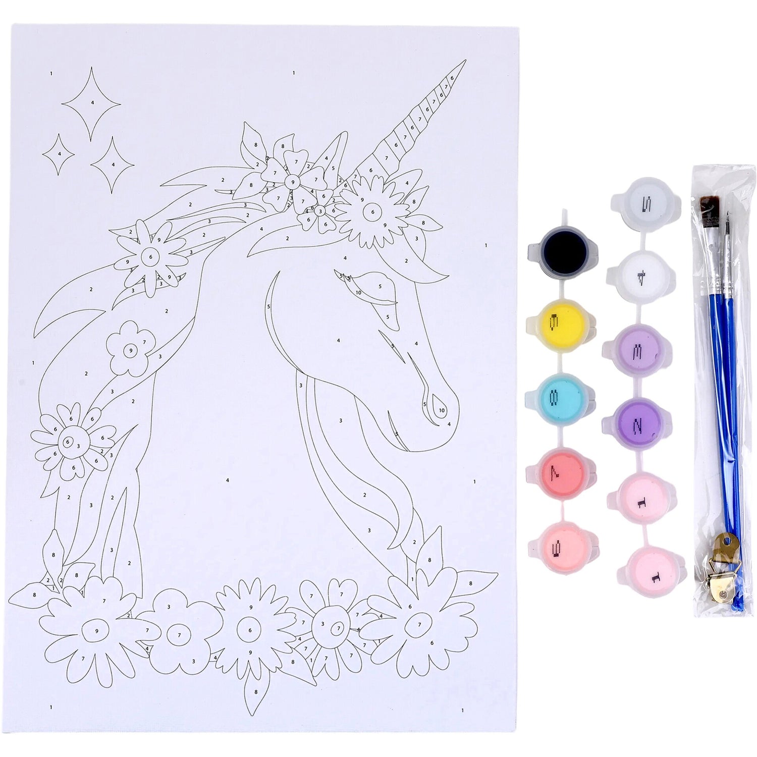 Kit Colorir por Números com Tela e Aguarelas (vários modelos)