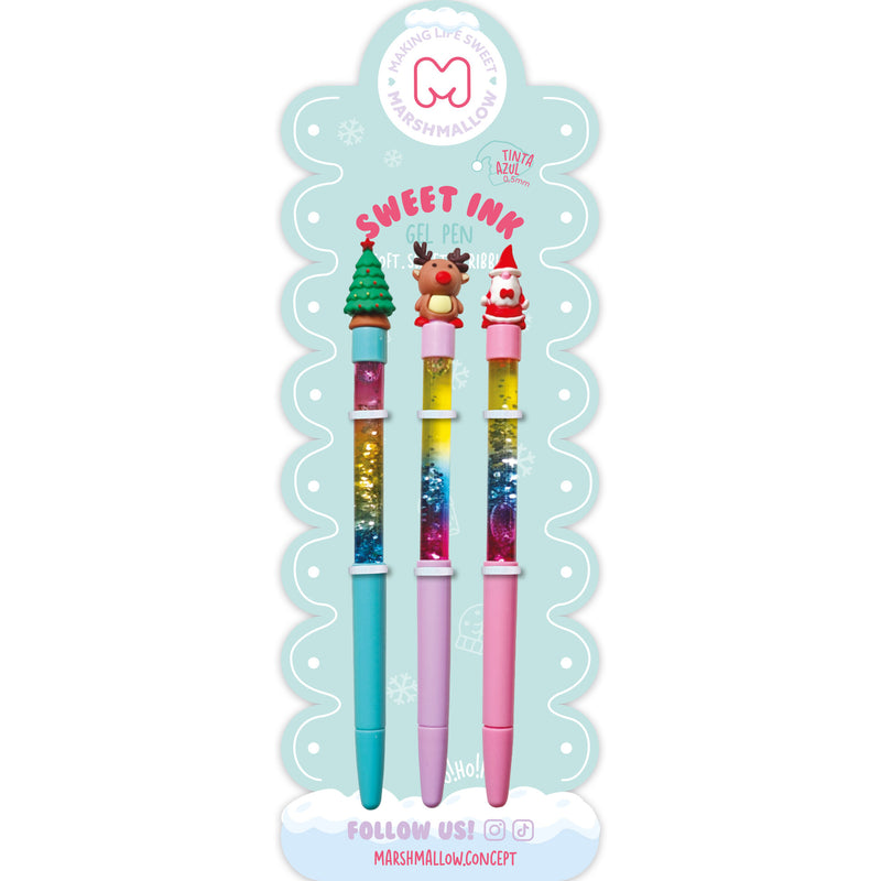 Esferográfica Glitter Natal 3 Unidades Marshmallow