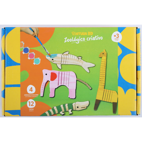 Conjunto 4 Animais 3D Madeira Para Pintar