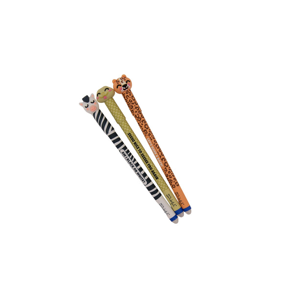 Conjunto 3 Canetas Apagar-Cobra,Zebra,Leopardo