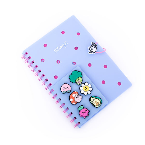 Conjunto Caderno A5, Charms E Caneta - Azul