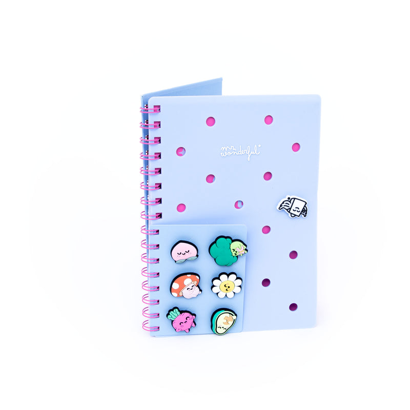 Conjunto Caderno A5, Charms E Caneta - Azul