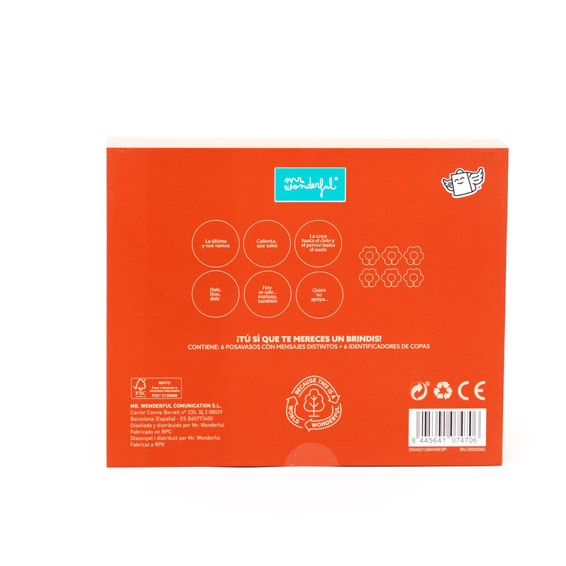 Conjunto 6 Bases + 6 Marcadores Copos - Fiesta