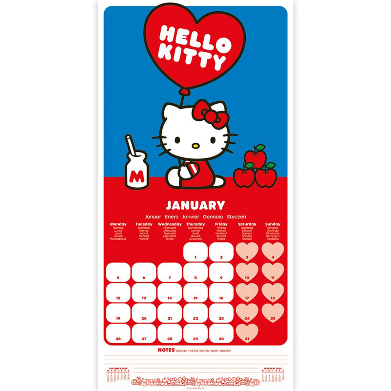 Calendário Quadrado 2026 - Hello Kitty