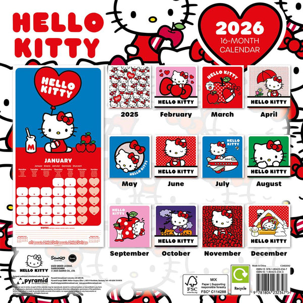 Calendário Quadrado 2026 - Hello Kitty