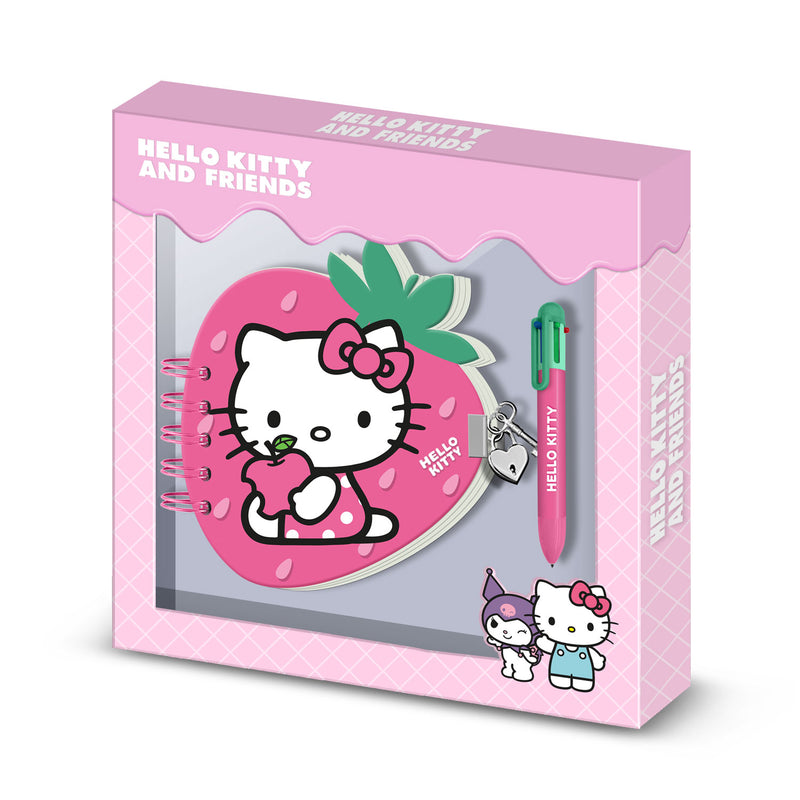 Conjunto Caderno +Caneta Morango Hello Kitty