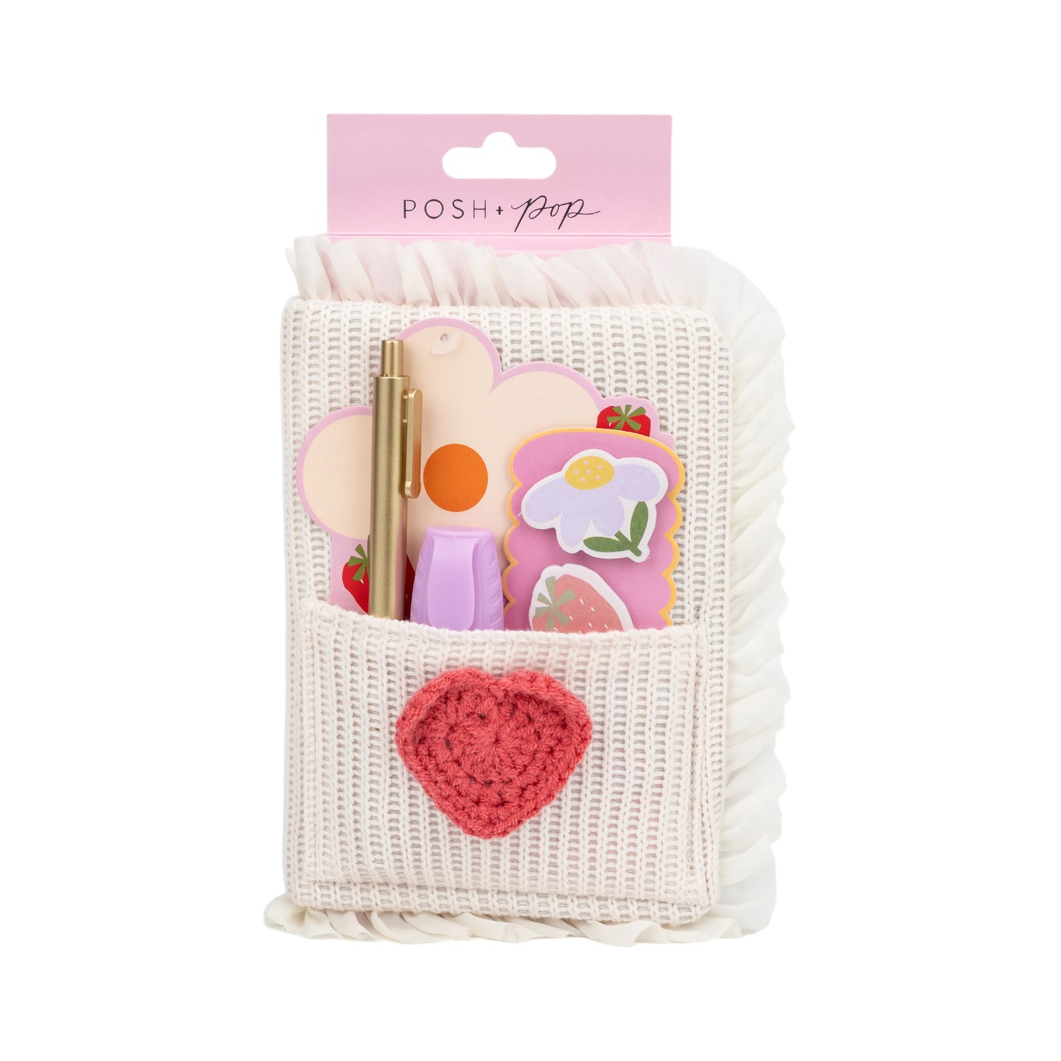 Conjunto Caderno Croché Com Bolso + Caneta