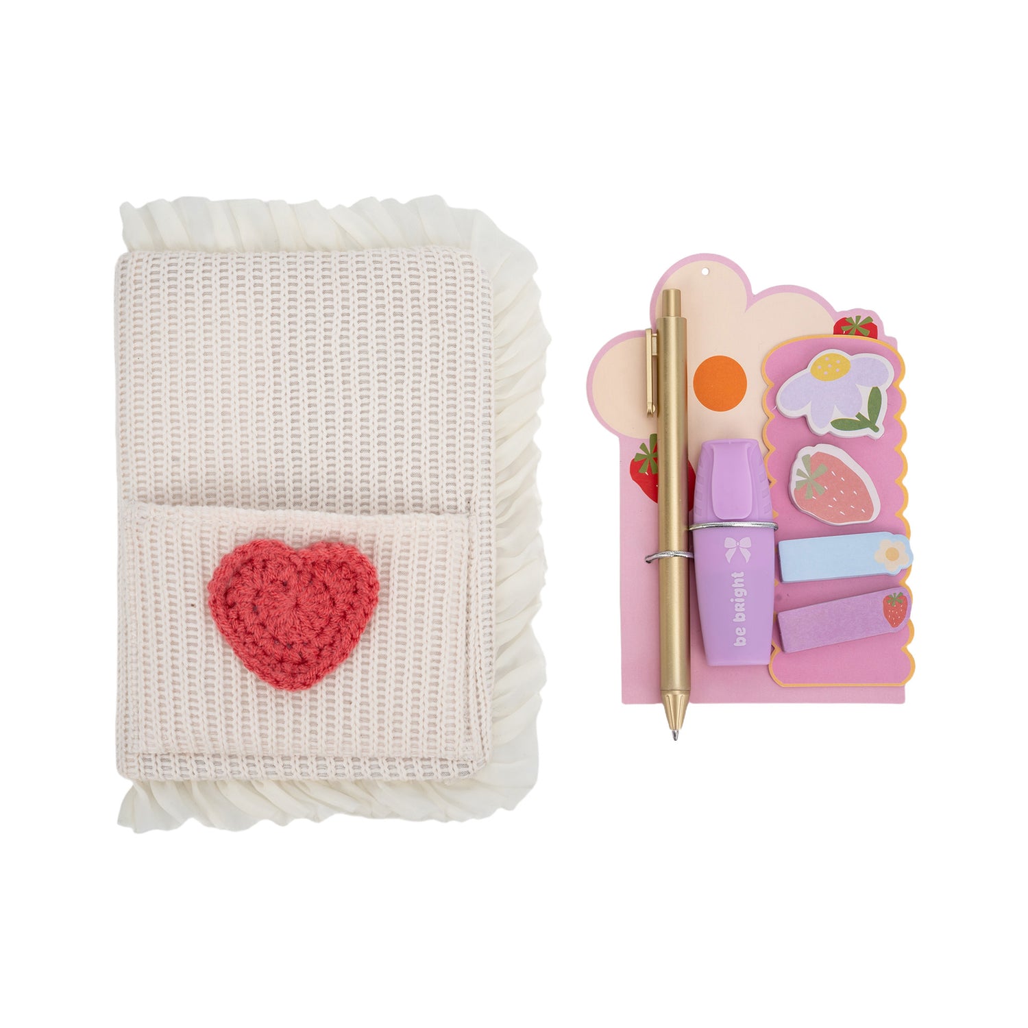 Conjunto Caderno Croché Com Bolso + Caneta